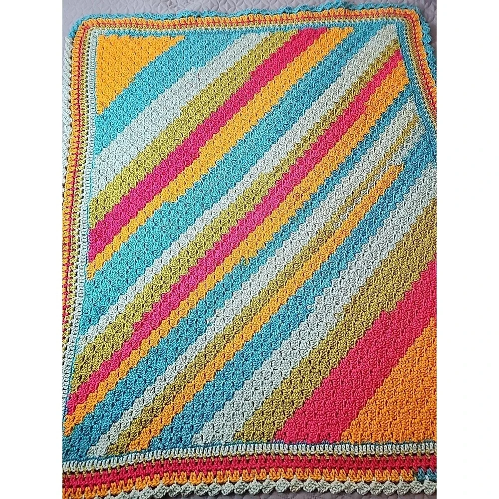 Handmade Corner To Corner Crochet Lap Blanket‎ Colorful 46'x38'